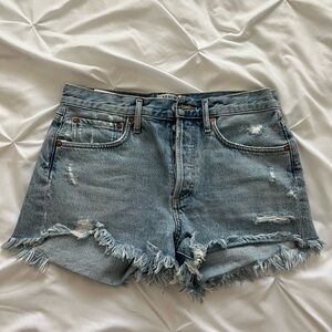 Agolde Blue Distressed Jean Shorts